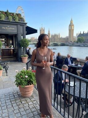 H&M Ribbed Sleeveless Maxi Dress in Taupe Brown